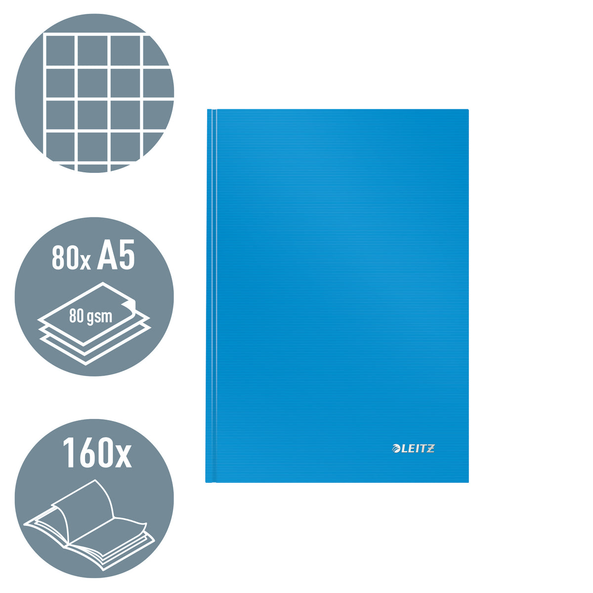 Leitz Notizbuch – A5 – kariert 5 mm – 80 Seiten – 90 g/m² – Hardcover – hellblau – FSC