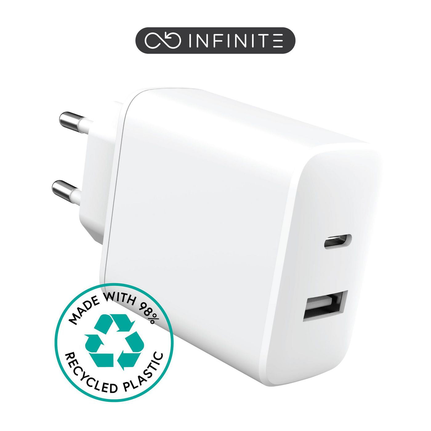eSTUFF INFINITE USB-Wandladegerät 20 W – USB-C×1, USB-A×1 – PD 3.0, QC 3.0 – EU-Stecker (Typ C) – Weiss