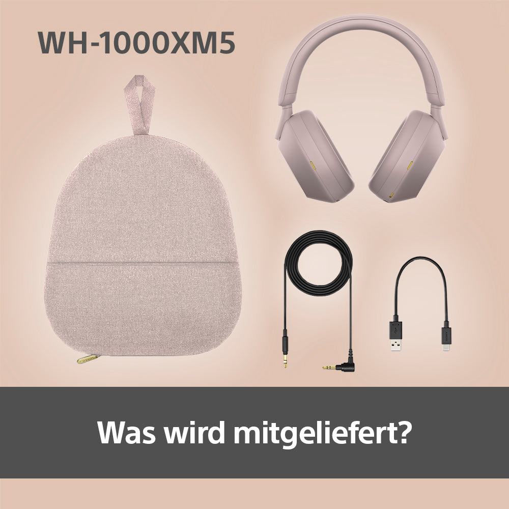 Sony WH-1000XM5 Over-Ear Kopfhörer – Stereo, Kabel + BT, ANC, Pink, BT 5.2
