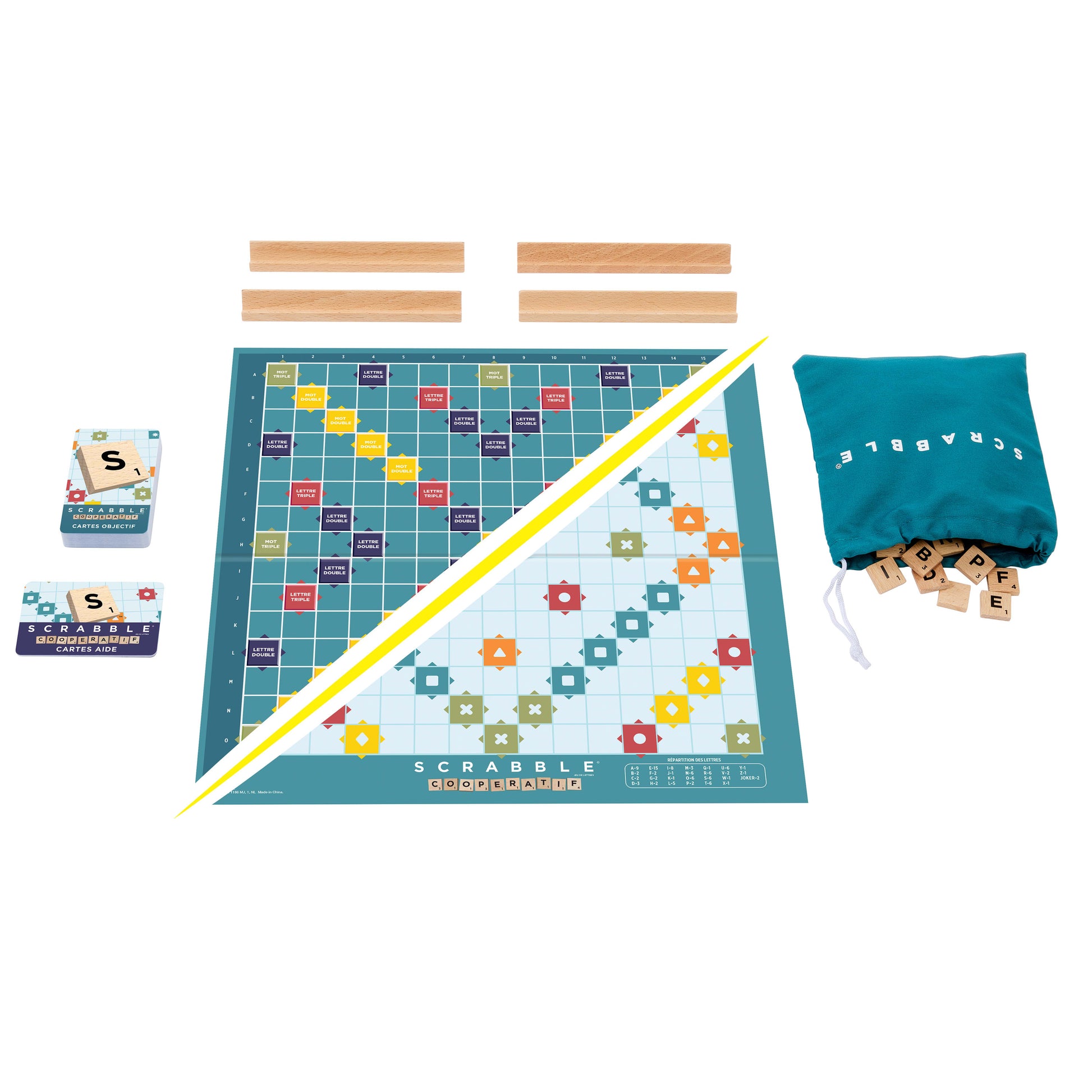 Mattel Scrabble Original Holz 2 in 1 – Brettspiel, 2–4 Spieler, ab 8 Jahren, 30 Min., FR