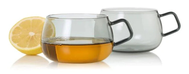AdHoc Yuna Tassen – 2er Set, 400 ml, Ø 10 cm, Borosilikatglas, Grau/Transparent, spülmaschinenfest