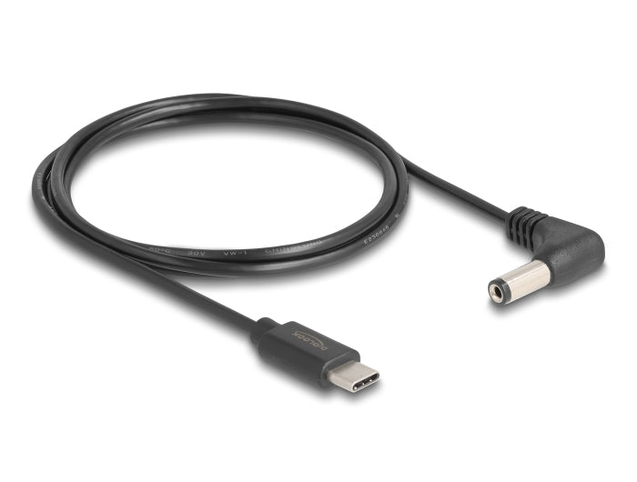 DeLOCK USB-C-zu-DC 5,5×2,1 mm Stromkabel – 1,5 m, 5 V/1 A, gewinkelt, schwarz