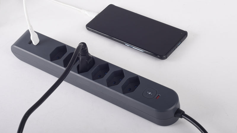 Steffen Standard Steckdosenleiste, 6×T13, 1×USB‑A 18 W + 1×USB‑C PD 20 W, mit Schalter, 3 m – Anthrazit