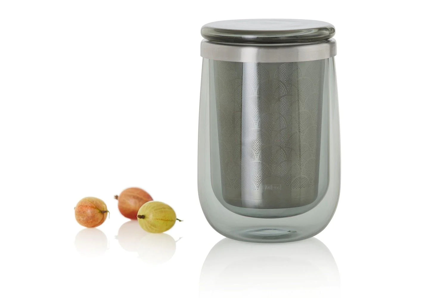 AdHoc Teeglas TK65 – 400 ml, Ø 10,0 cm, Borosilikatglas/Edelstahl, mit Deckel, doppelwandig