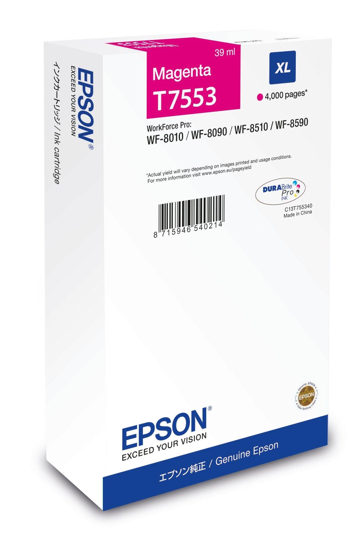 Epson Tintenpatrone T75534N, Magenta, XL, 4'000 Seiten – für WorkForce Pro WF-8010, WF-8090, WF-8510 und andere