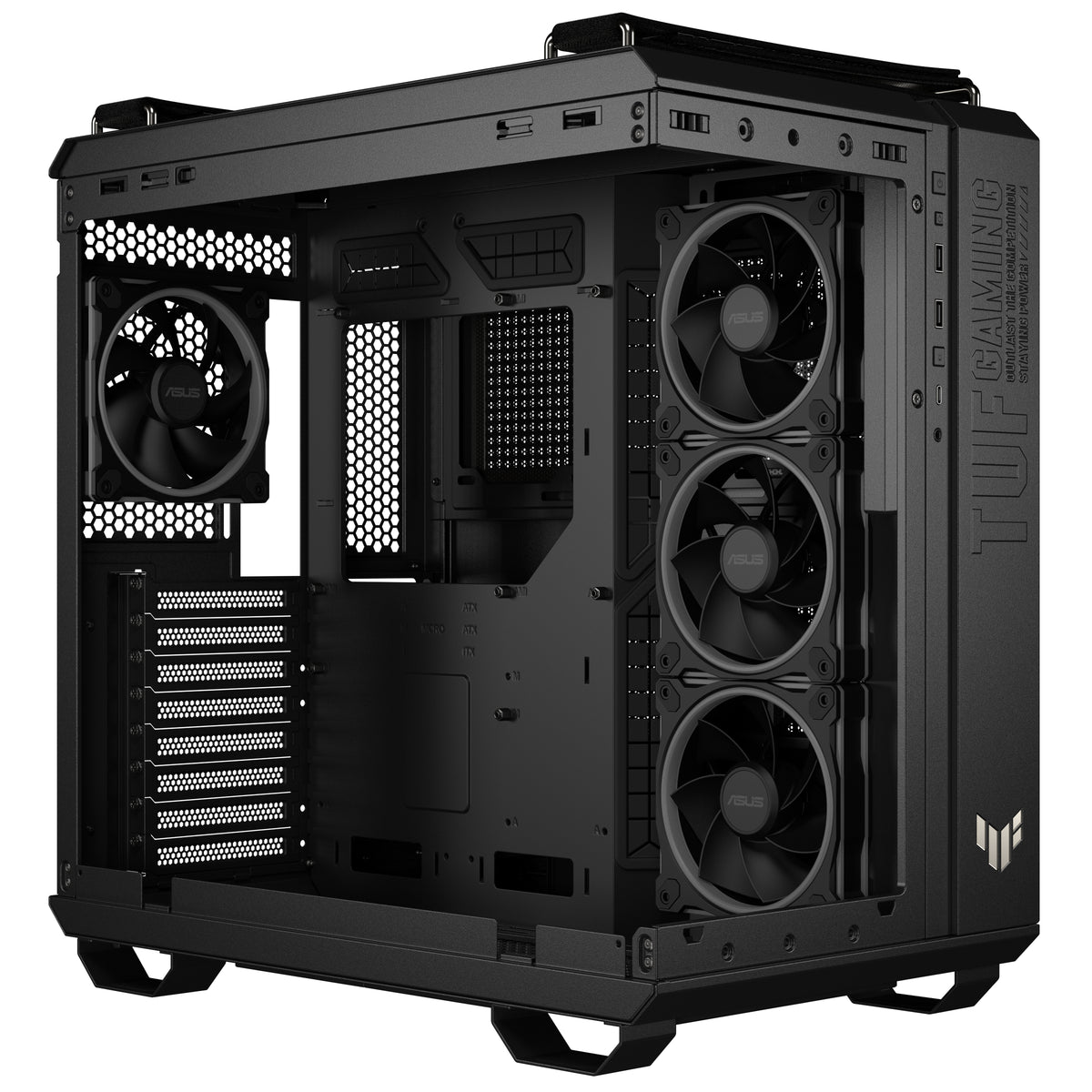 ASUS TUF Gaming GT502 Horizon TG – PC-Gehäuse – ATX/mATX/Mini-ITX, 4×3,5", 4×2,5", Seitenfenster, Schwarz