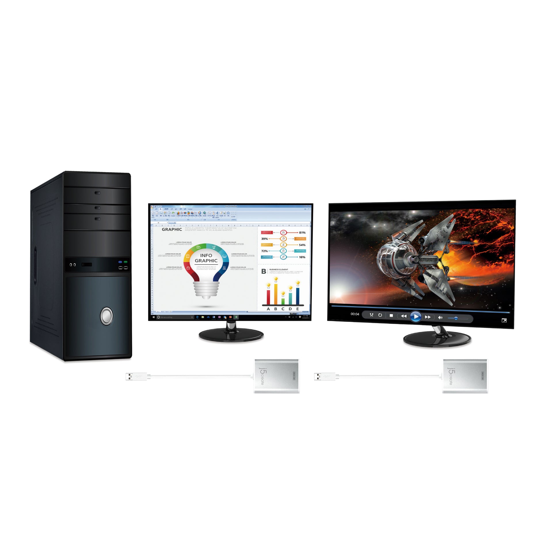 j5create JUA354-N Adapter USB-A zu HDMI – 4K (3840 × 2160) @ 30 Hz, USB 3.2 Gen 1 (5 Gbit/s), 0,08 m, Silber