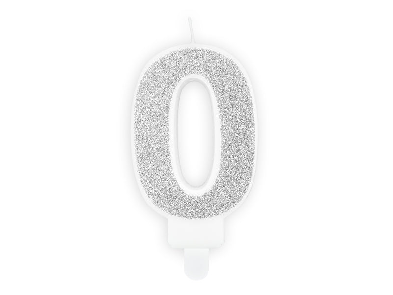 PartyDeco Geburtstagskerzen Zahl 0 – Silber – 7 cm – 1 Stück