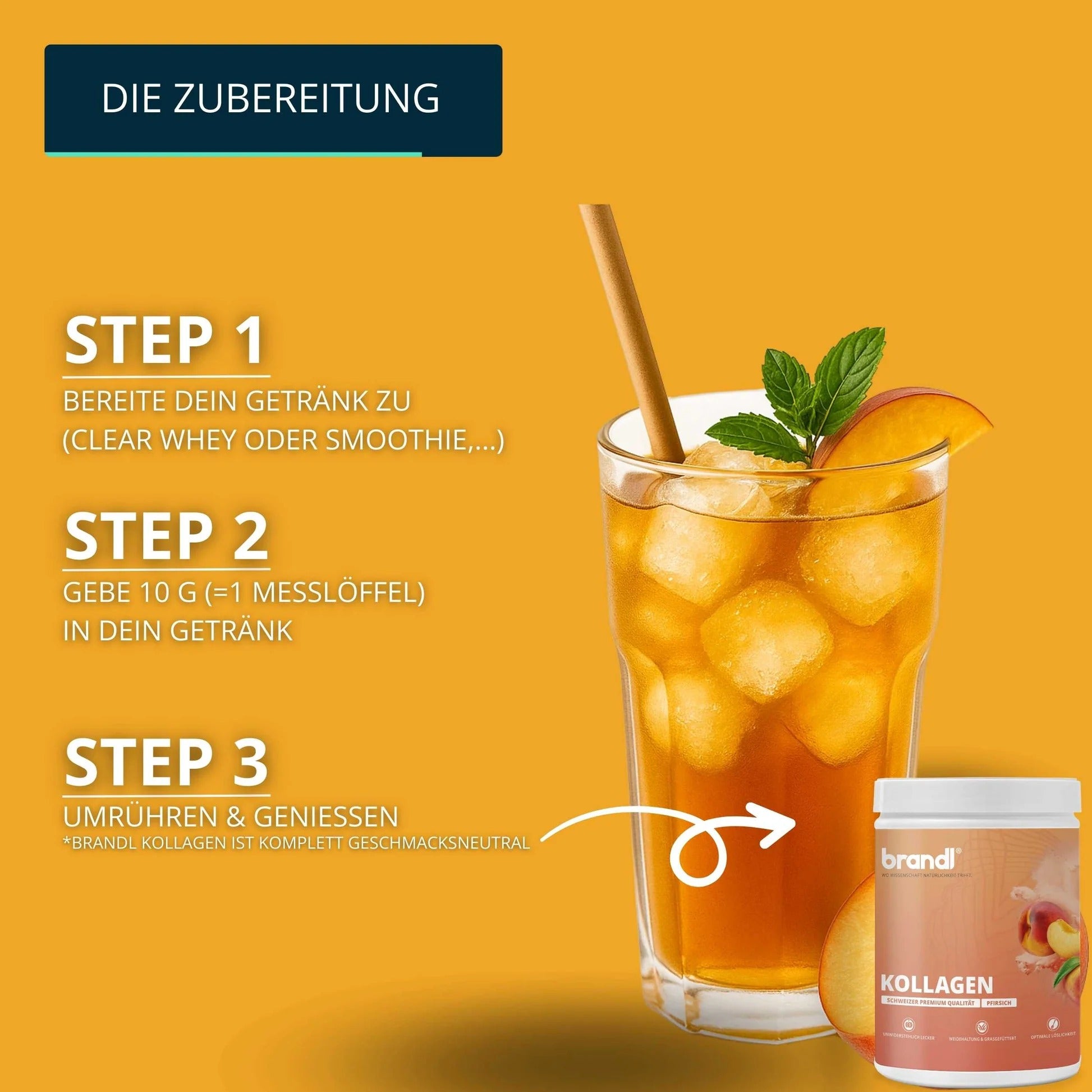 Brandl Nutrition Kollagen Pulver Pfirsich – glutenfrei, laktosefrei