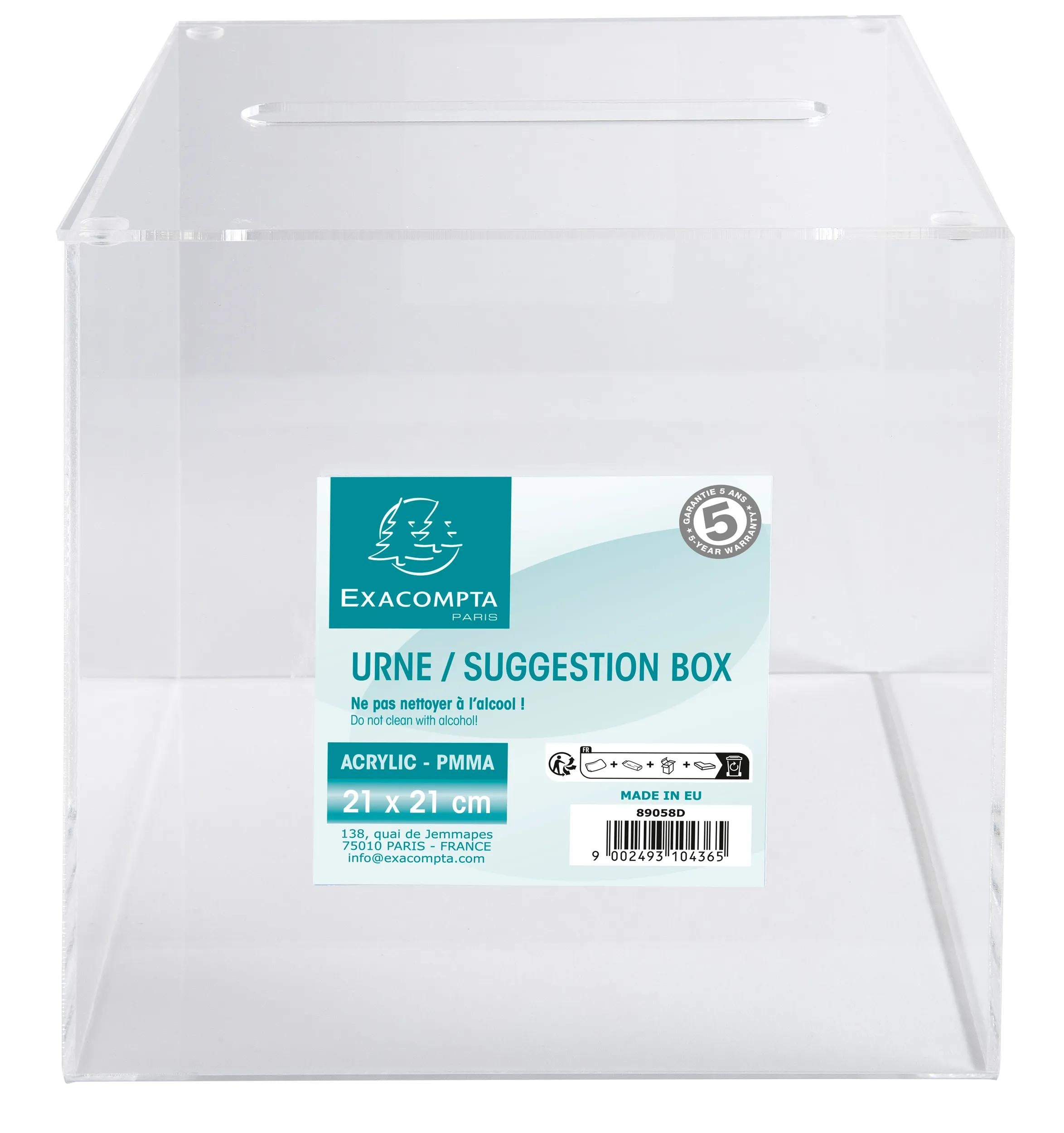 Exacompta Einwurfbox – abnehmbarer Deckel – Acryl, transparent – 210 × 210 × 210 mm – für 210 × 210 mm