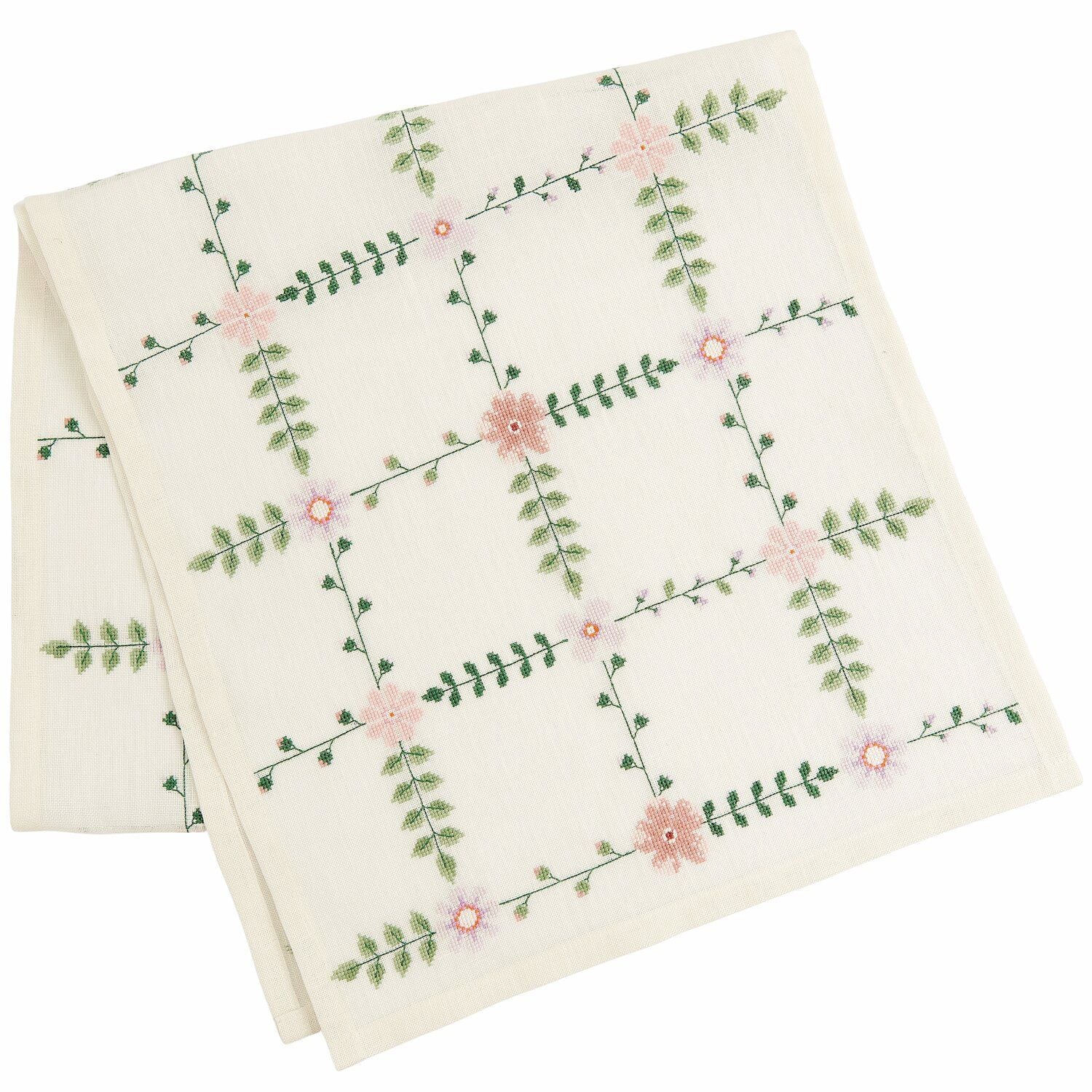 Rico Design Stick-Set Tischläufer Wiesenblümchen – 42 × 164 cm – 100% Leinen