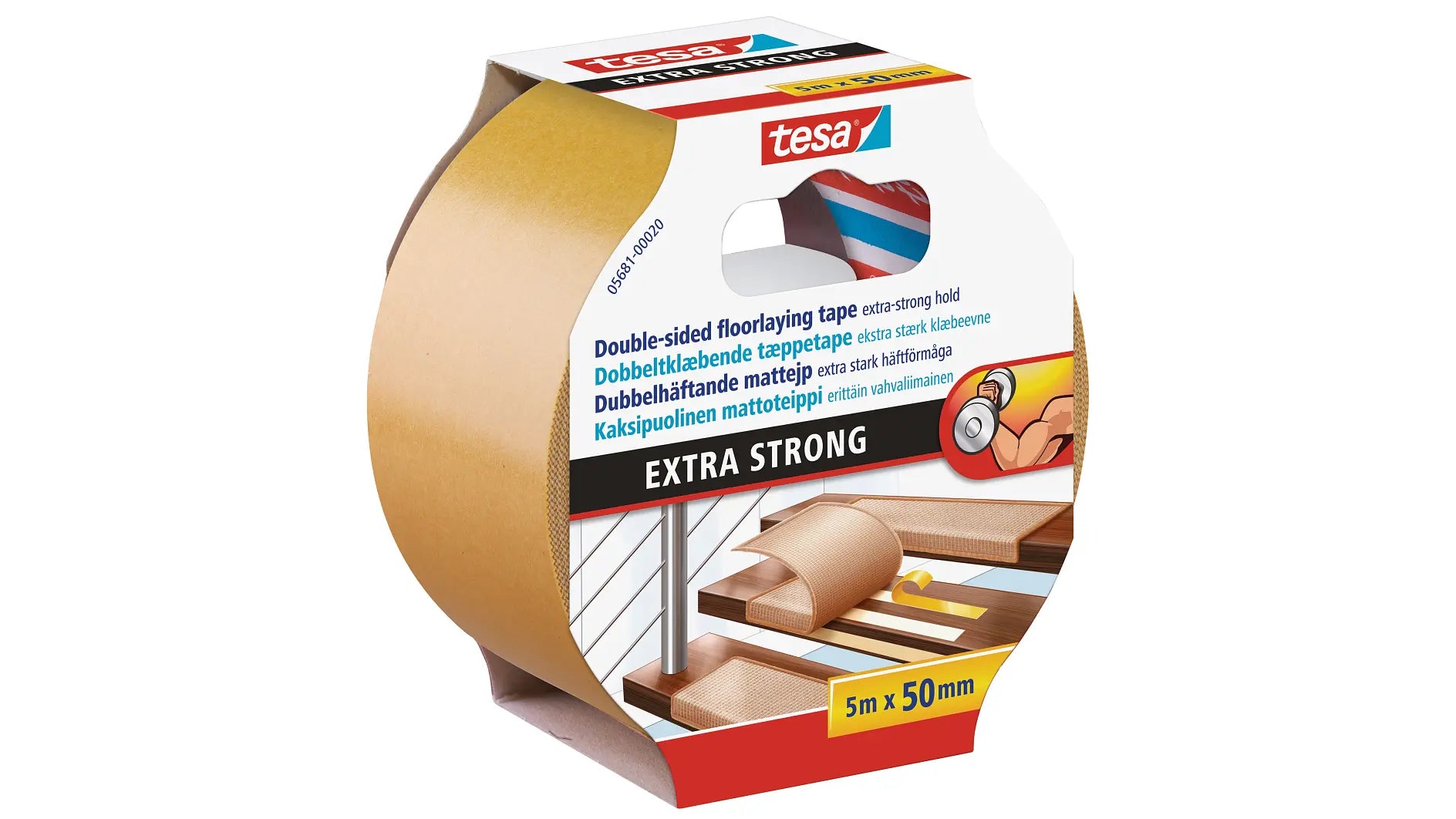 Tesa Montageband Extra Strong, für den Innenbereich, für glatte Oberflächen – 50 mm × 5 m, weiss