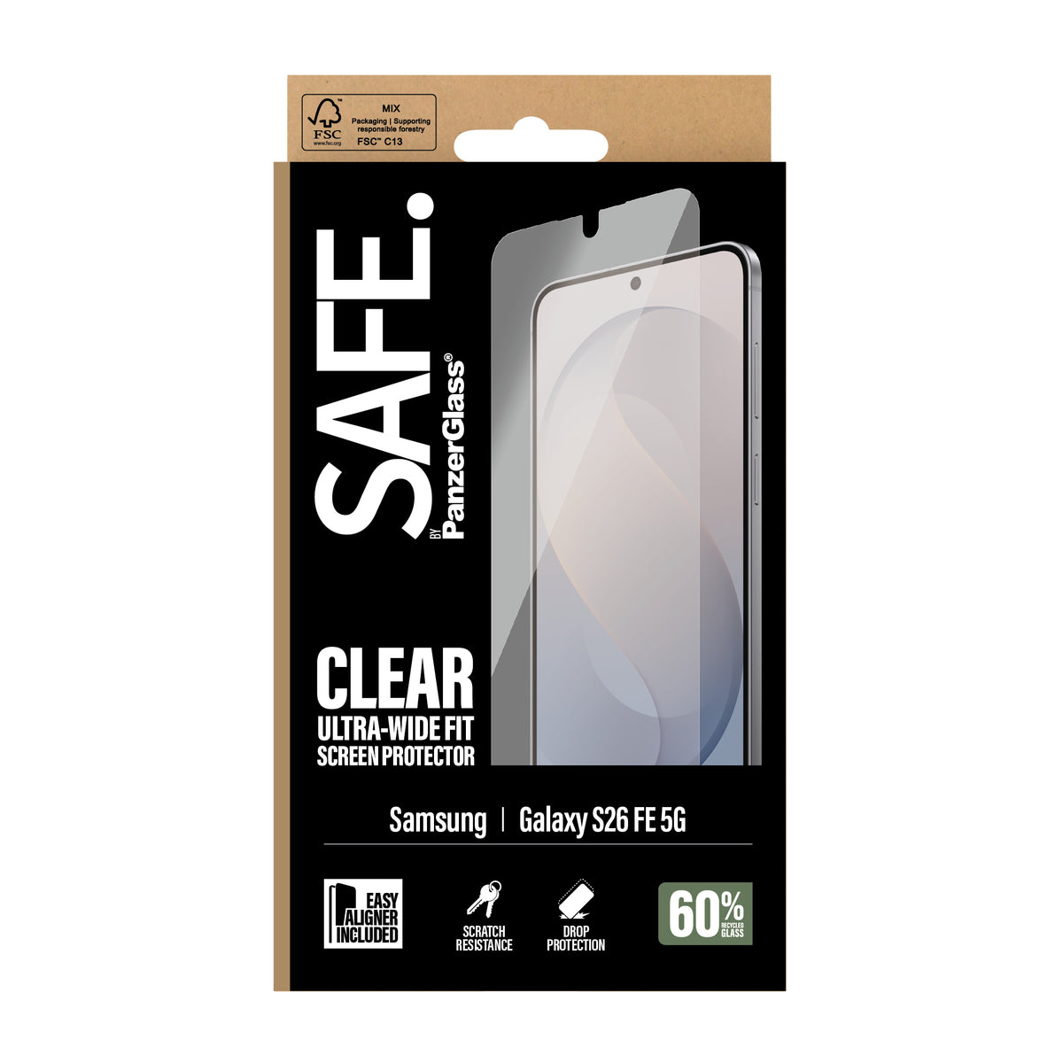 PanzerGlass SAFE. – Displayschutz (Panzerglas), Ultra-Wide Fit – für Galaxy S26 FE 5G – mit Applikator