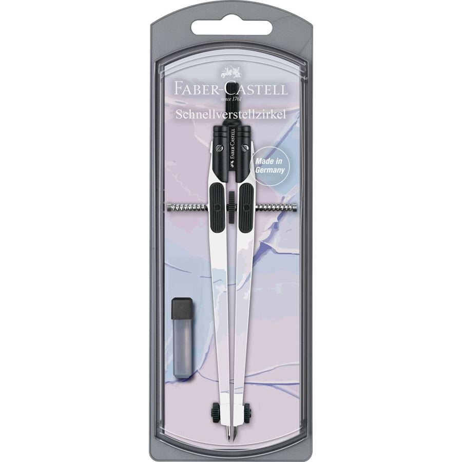 Faber-Castell Schnellverstellzirkel – Länge 170 mm, max. Kreis-Ø 39 cm, im Etui, Schwarz, Silber