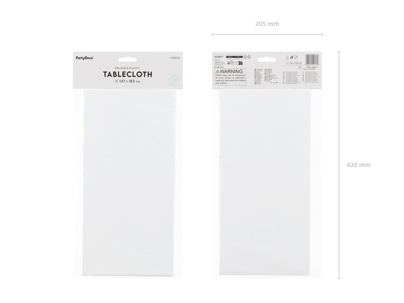 PartyDeco Tischdecke – 183×183 cm, Polyester, Weiss, Geburtstag