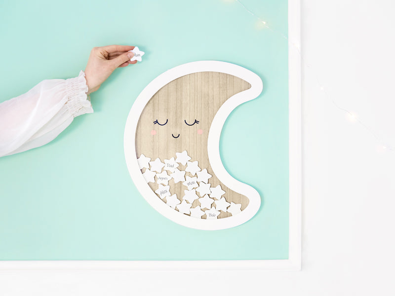 PartyDeco Mond Holz Gästebuch – 385 × 300 mm – Holzeinband, Weiss