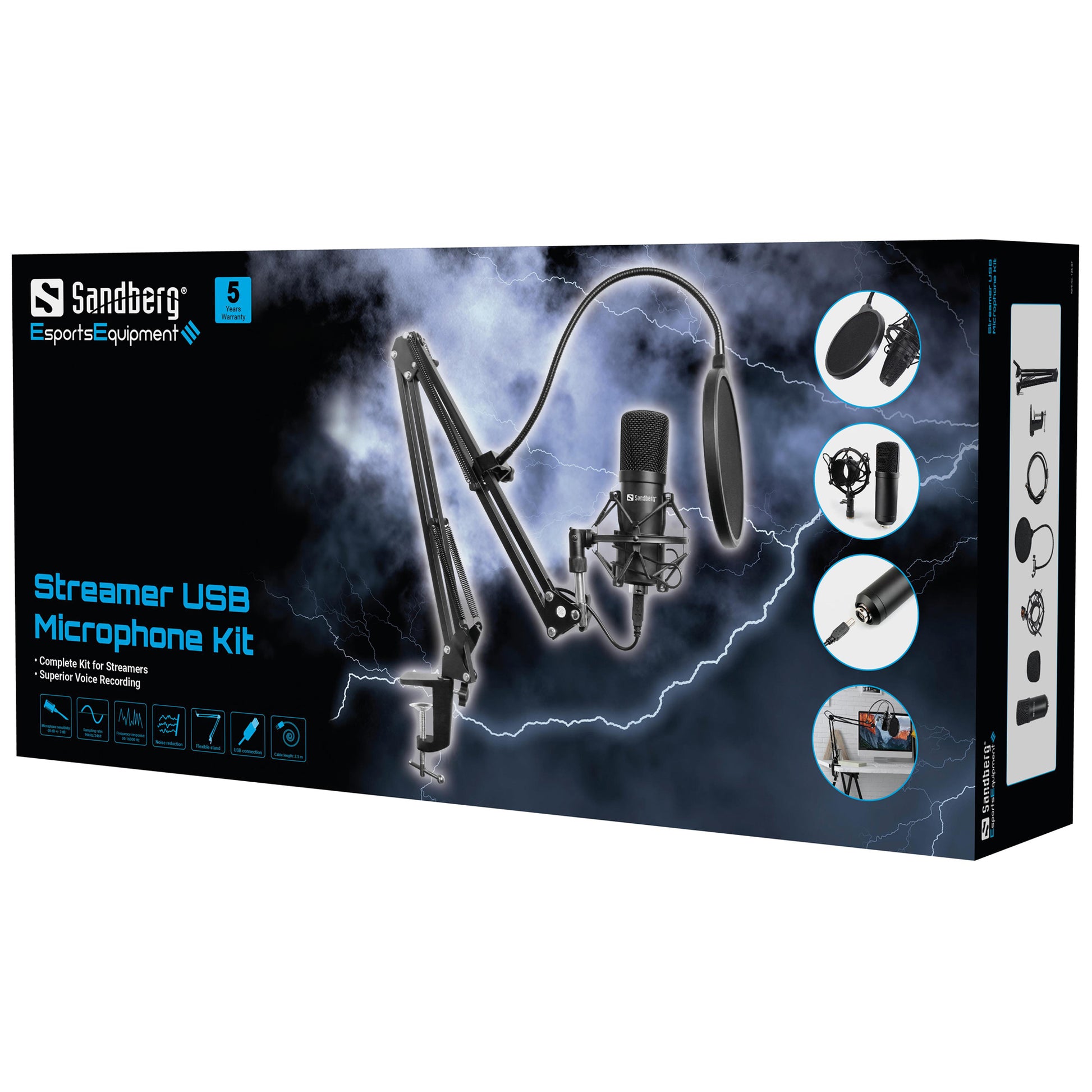 Sandberg Streamer USB Mikrofon Kit – Studio-Mikrofon, USB kabelgebunden
