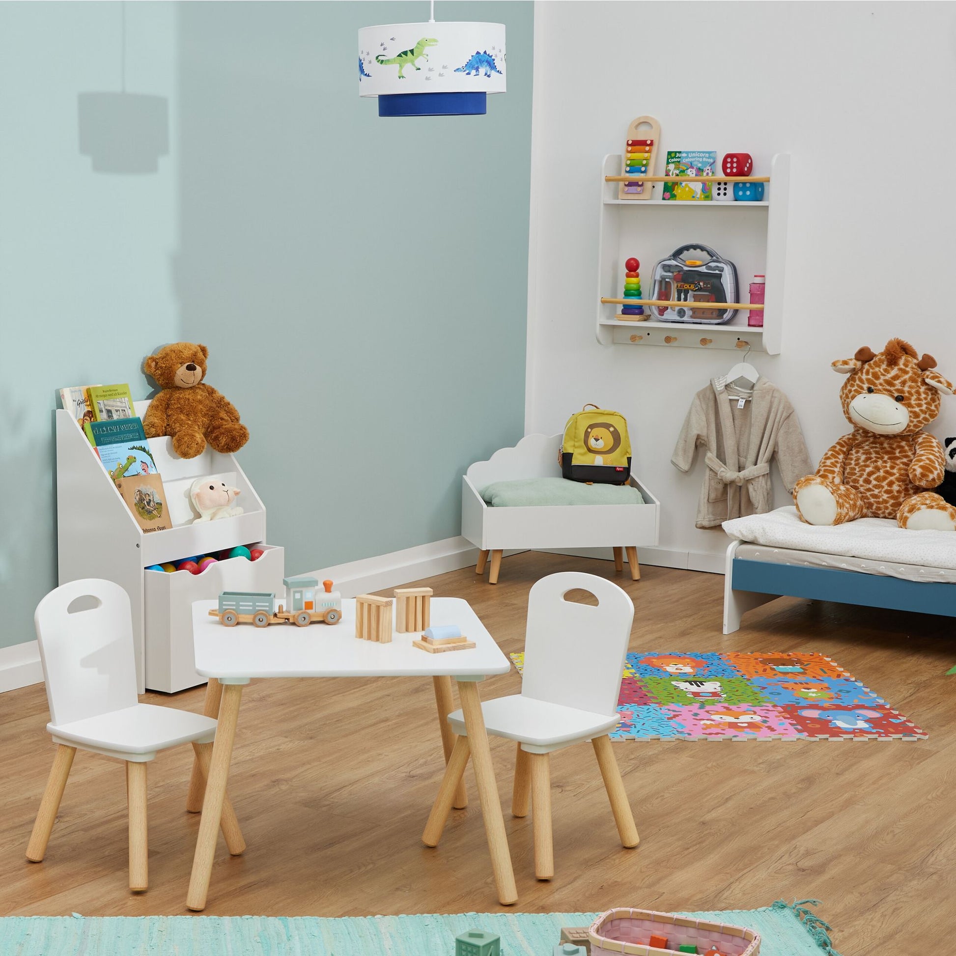 Relaxdays Sitzgarnitur, 59 × 60 cm, weiss/hellbraun, MDF/Holz