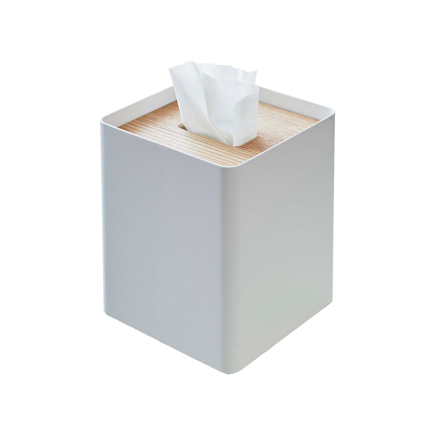 Yamazaki Kosmetiktuchbox – 13×13×15,5 cm, Stahl/Sperrholz, freistehend, Weiss