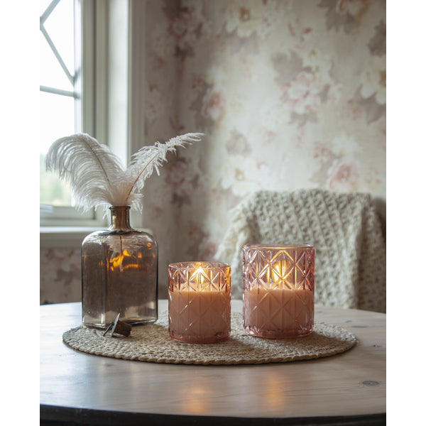 Star Trading Flamme Romb LED Kerze – Ø 10 × 12,5 cm – Glas & Wachs, Rosa – Timer