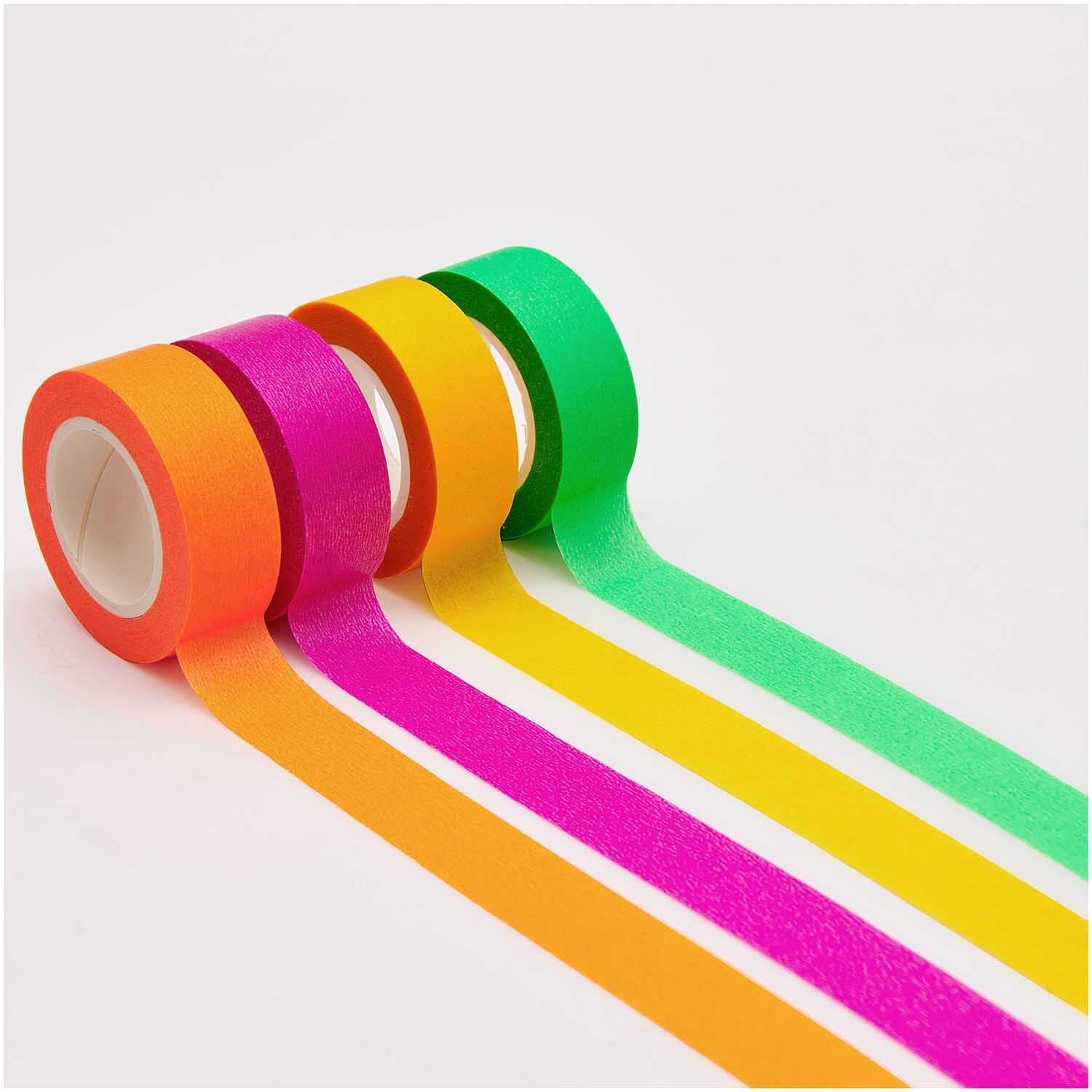 Rico Design Neon Washi Tape Set – 15 mm × 10 m, mehrfarbig, Papier, wiederablösbar, 4 Rollen