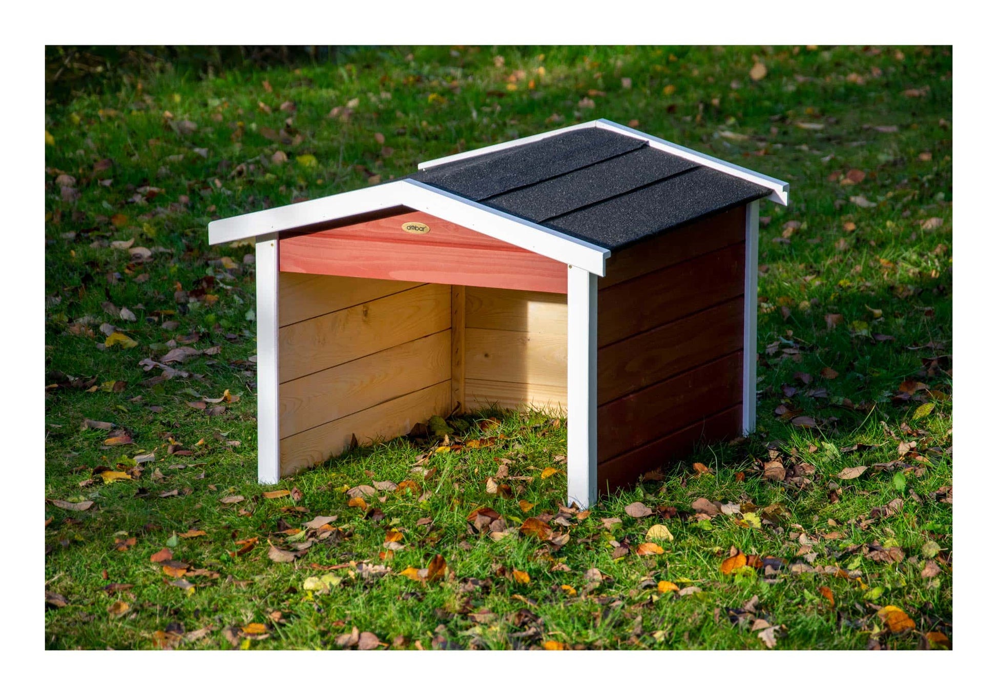 Dobar Oslo Mähroboter-Garage – wetterfest, UV-geschützt, rot, Holz, B 680 × H 520 × T 760 mm, für alle Marken