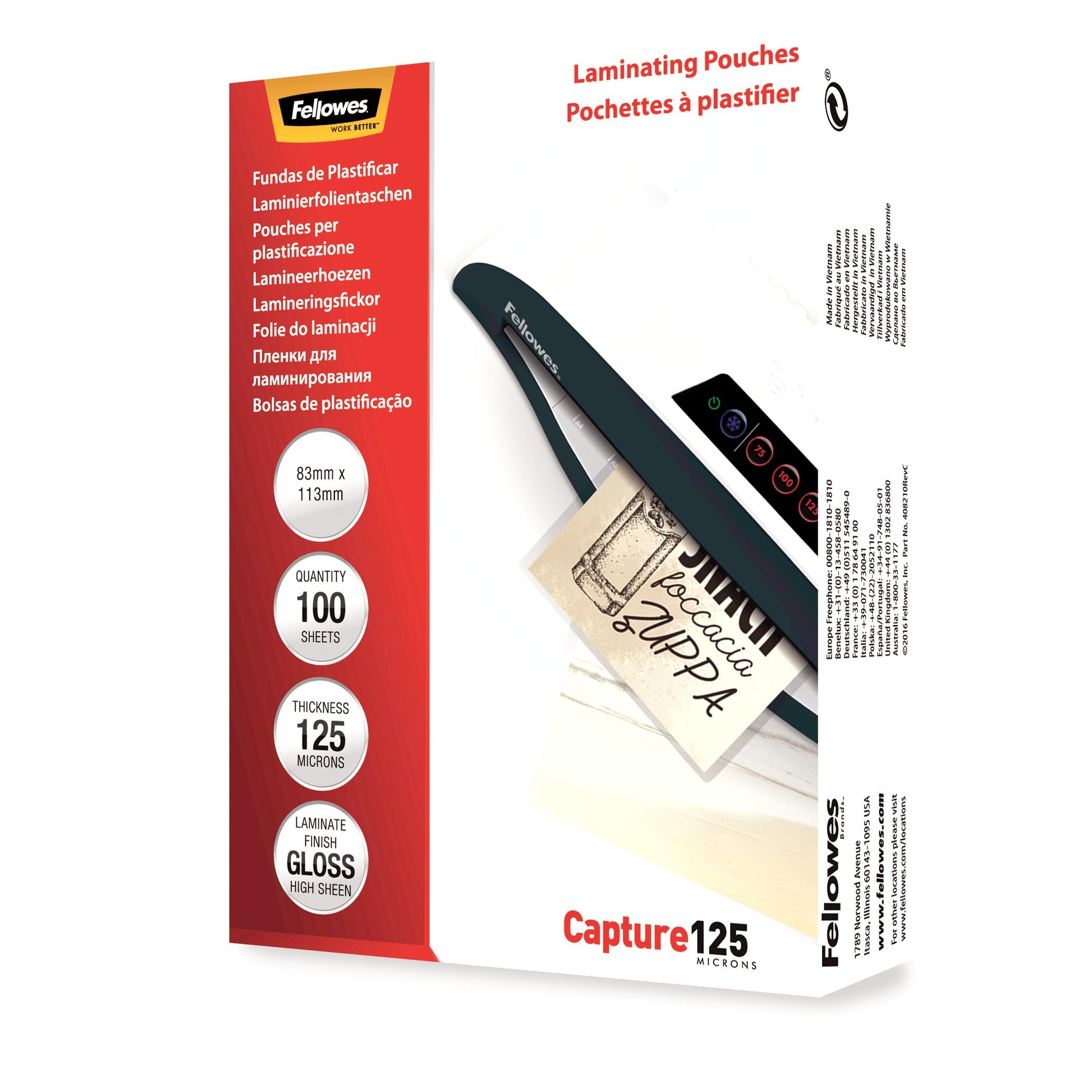 Fellowes Laminierfolien 88 × 122 mm – 125 µm, glänzend, 100 Stück
