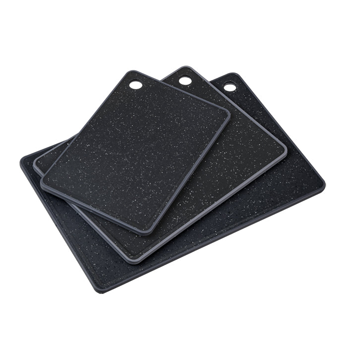 Kesper Schneidebrett 36 × 26 × 0,9 cm, Kunststoff, mit Saftrille, rutschfeste Ecken, schwarz, 3-teilig