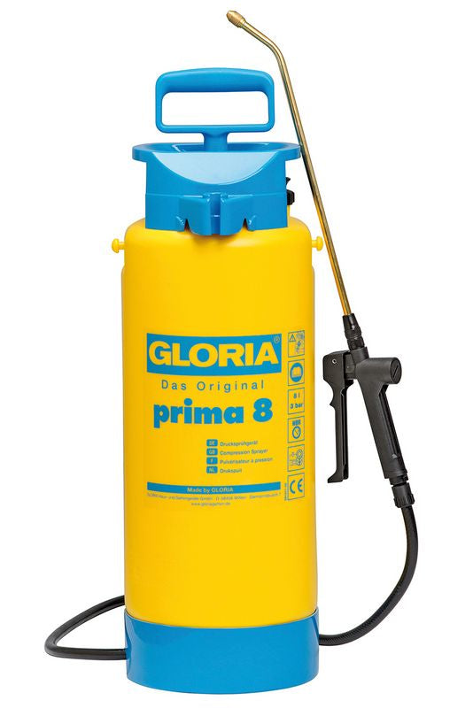 GLORIA Prima 8 PLUS Drucksprühgerät Garten – 8 l, 3 bar, Messinglanze