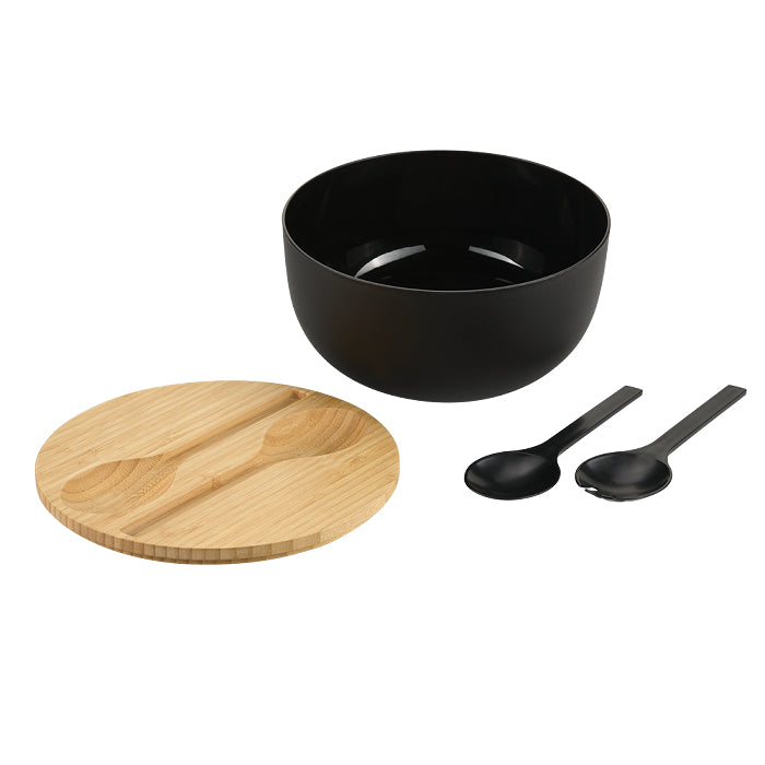 Kesper Salatschüssel – Ø 24,0 cm, Kunststoff (PP)/Bambus, mit Deckel, inkl. Löffel, spülmaschinenfest
