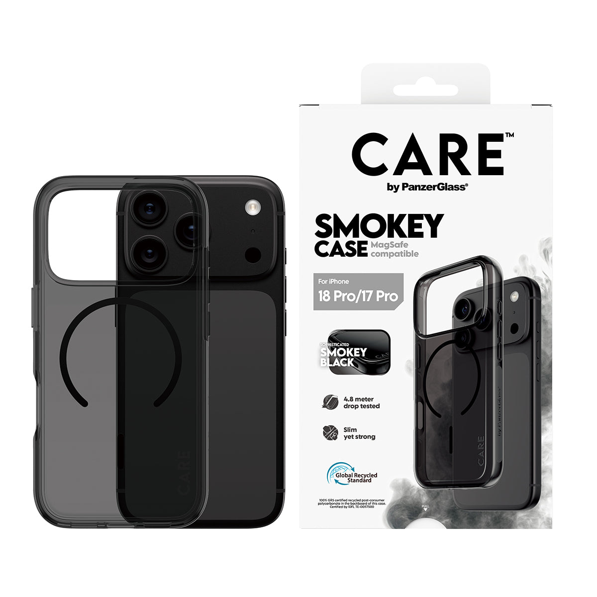 PanzerGlass CARE Smokey Backcover – für Apple iPhone 18 Pro / 17 Pro, Smokey Black, bis 4,8 m sturzsicher