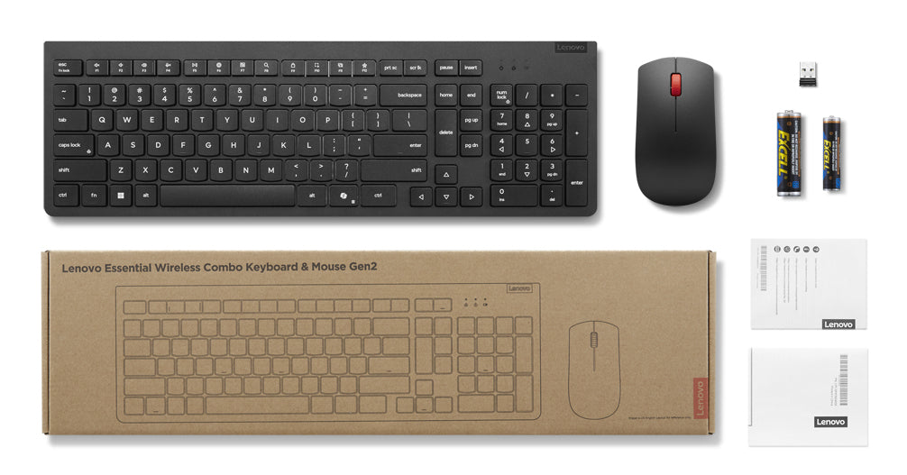 Lenovo Tastatur-Maus-Set – Schere – 2,4 GHz USB-A (Empfänger) – AZERTY (FR) – Schwarz