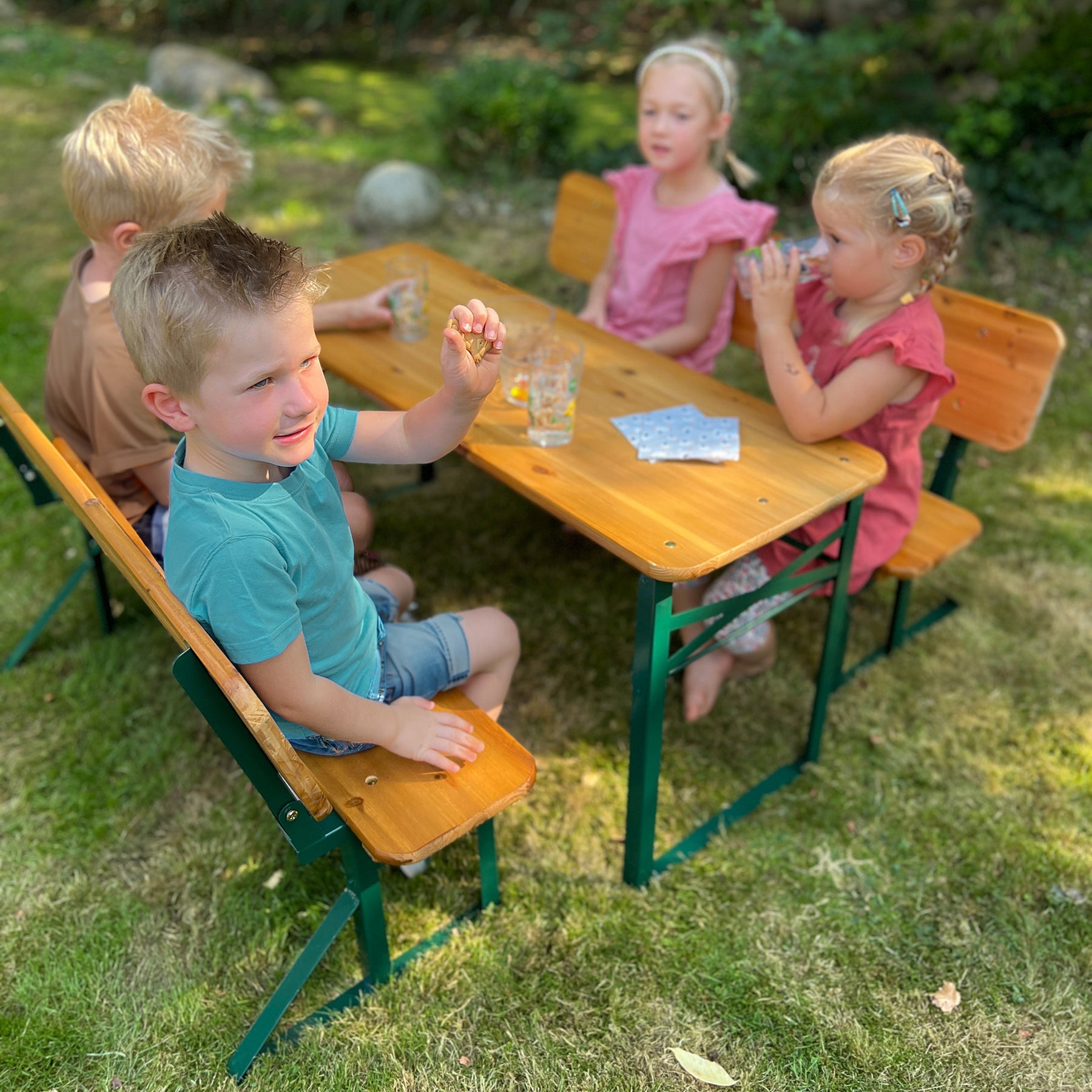 Roba Bistro-Set 3-teilig – Grün, Holz – Metall, Holz – Tisch 109 × 40 × 52 cm – klappbarer Tisch