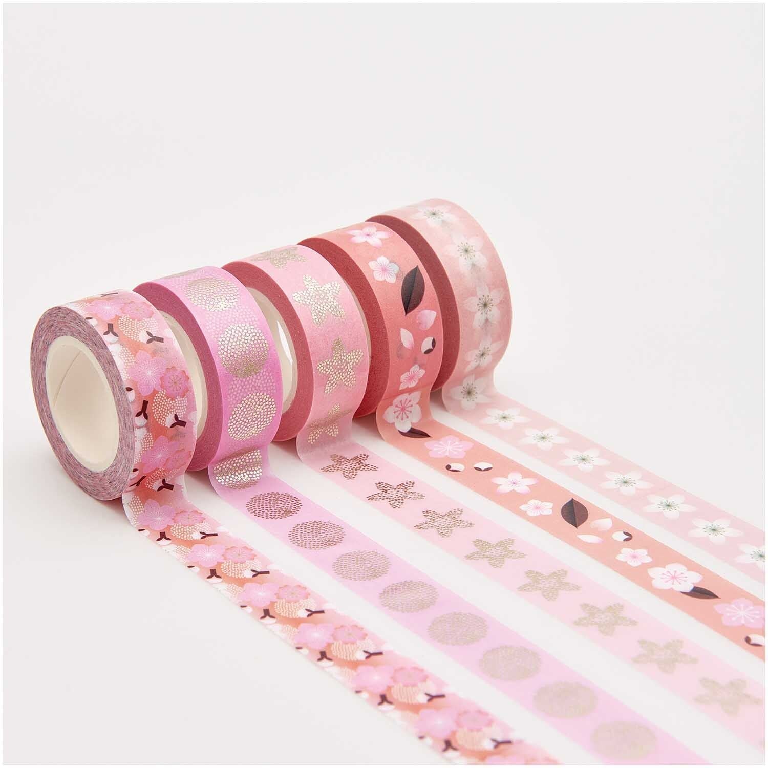 Rico Design Washi-Tape-Set – 15 mm × 10 m, rosa, gemustert, Papier – 5 Rollen