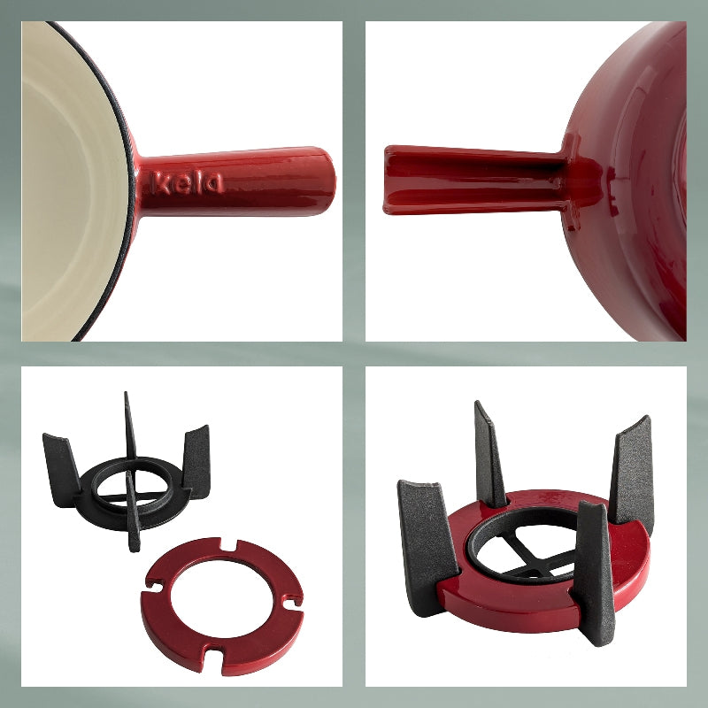 Kela Fondue-Set – Ø 20 cm, Gusseisen, für Käsefondue, Elektro, Rot, 6 Pers., 11 Teile