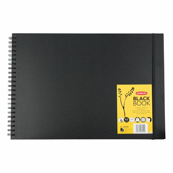 Derwent Spiral-Skizzenbuch – A3 quer – 200 g/m² – Spiralbindung – 40 Blatt – Schwarz