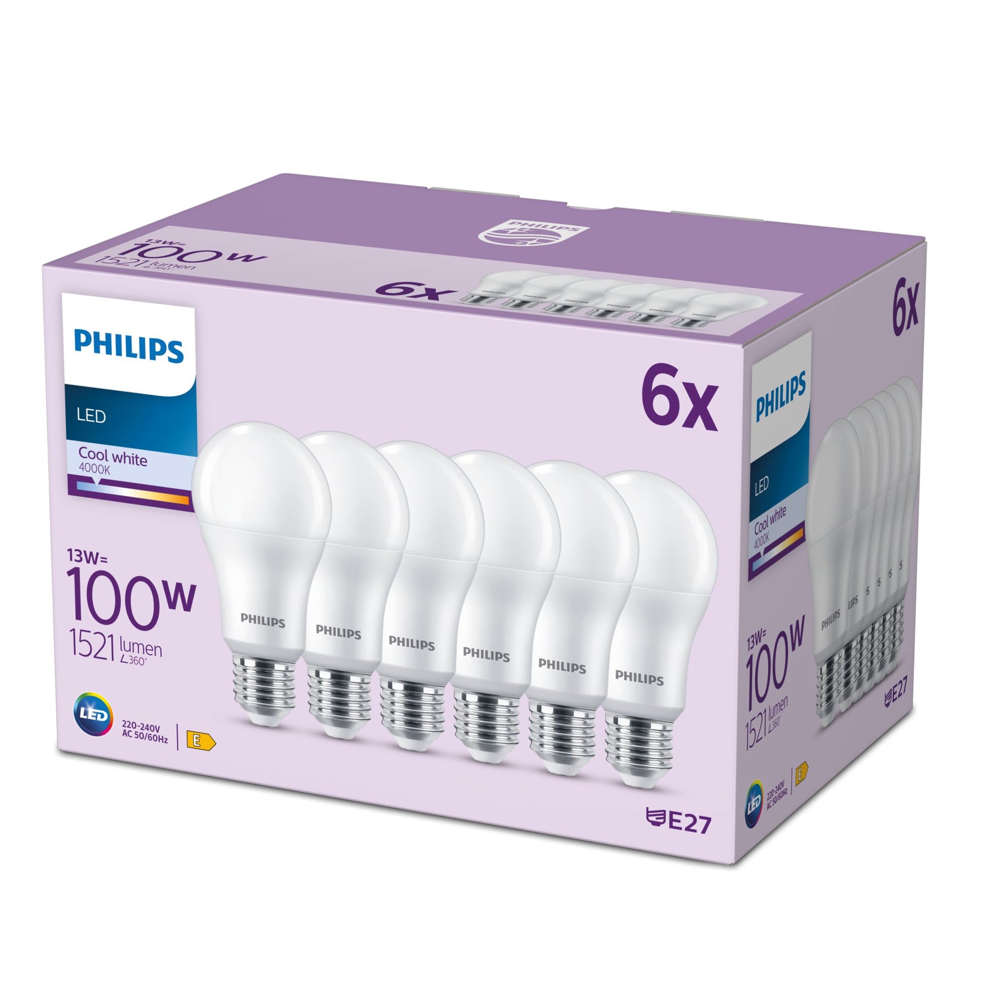 Philips by Signify Philips LED-Leuchtmittel E27 A-Form – Neutralweiss 4000 K, 1521 lm, 13 W – 6 Stk.