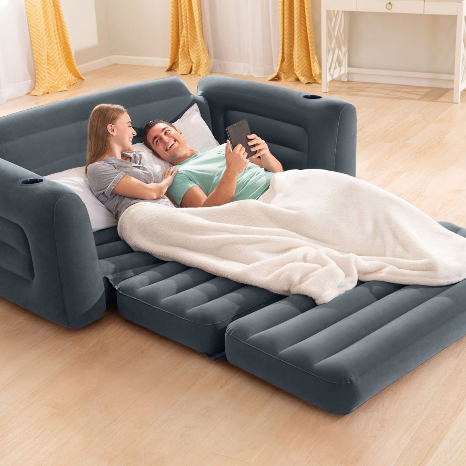 Intex Beistelltisch Ausziehsofa – 231 × 203 × 66 cm – PVC – Anthrazit