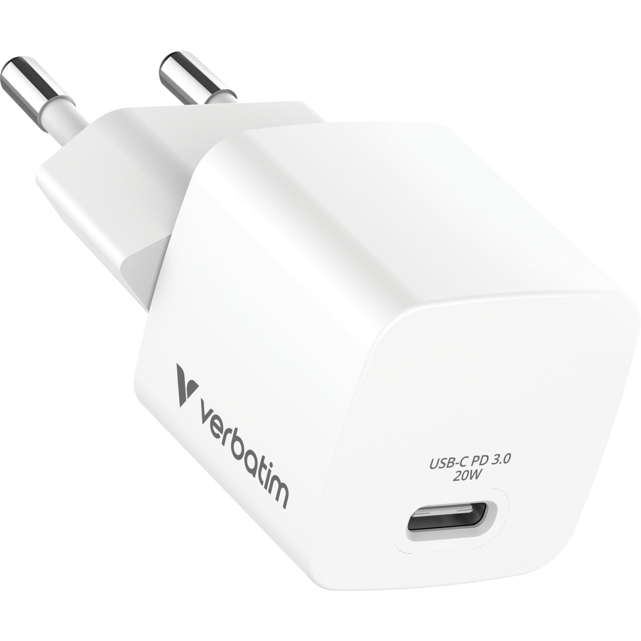 Verbatim 32396 USB-Ladegerät 20 W – USB-C×1 – PD 3.0, GaN – EU-Stecker (Typ C), Weiss