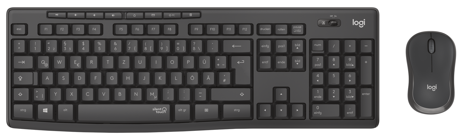 Logitech MK295 – Tastatur-Maus-Set – 2,4 GHz USB-A (Nano-Empfänger) – QWERTZ (DE) – Silent – Graphit