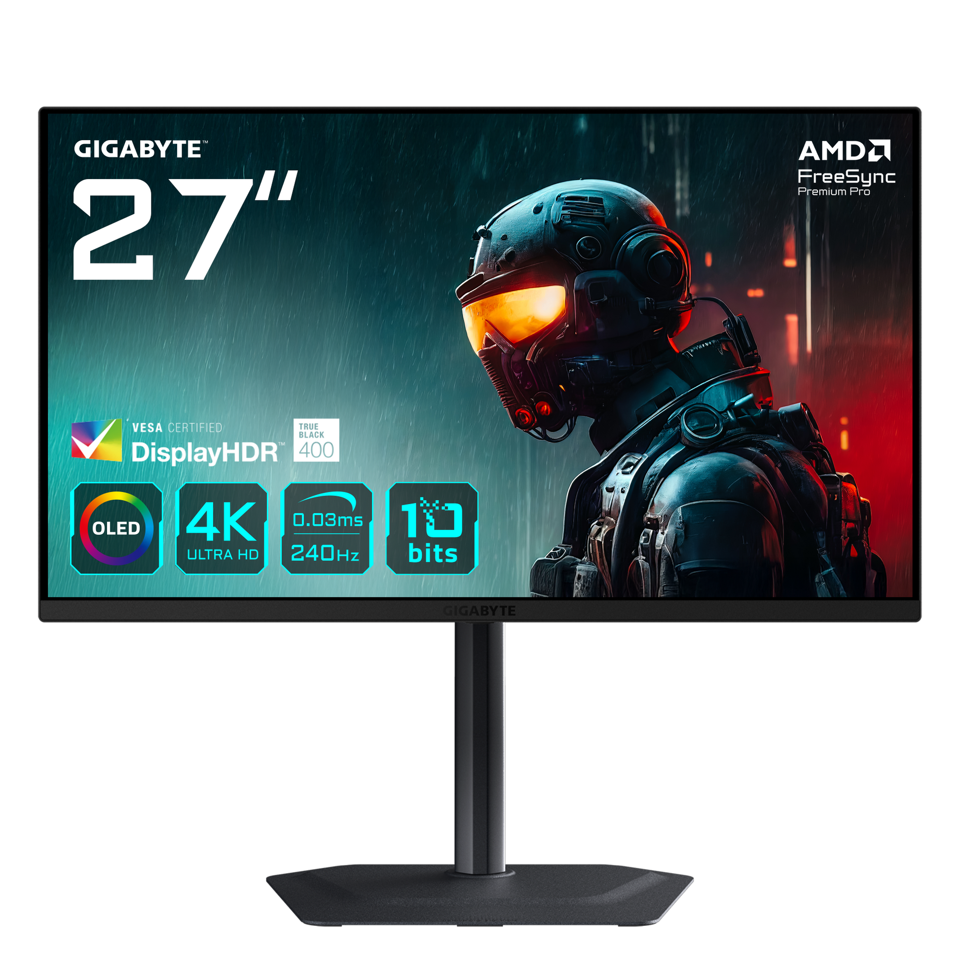 GIGABYTE MO27U2 – Monitor, 27", OLED, 240 Hz, 250 cd/m², 2× HDMI, 1× DP