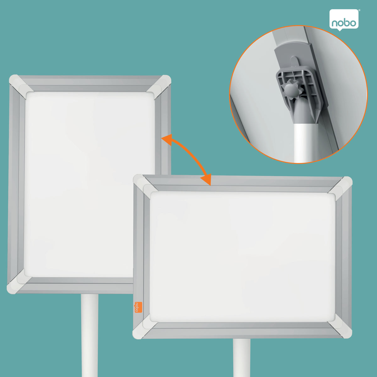 Nobo Bildaufhänger Premium Plus – für A4 – Silber – Aluminium/Polypropylen (PP) – 420×300×1260 mm