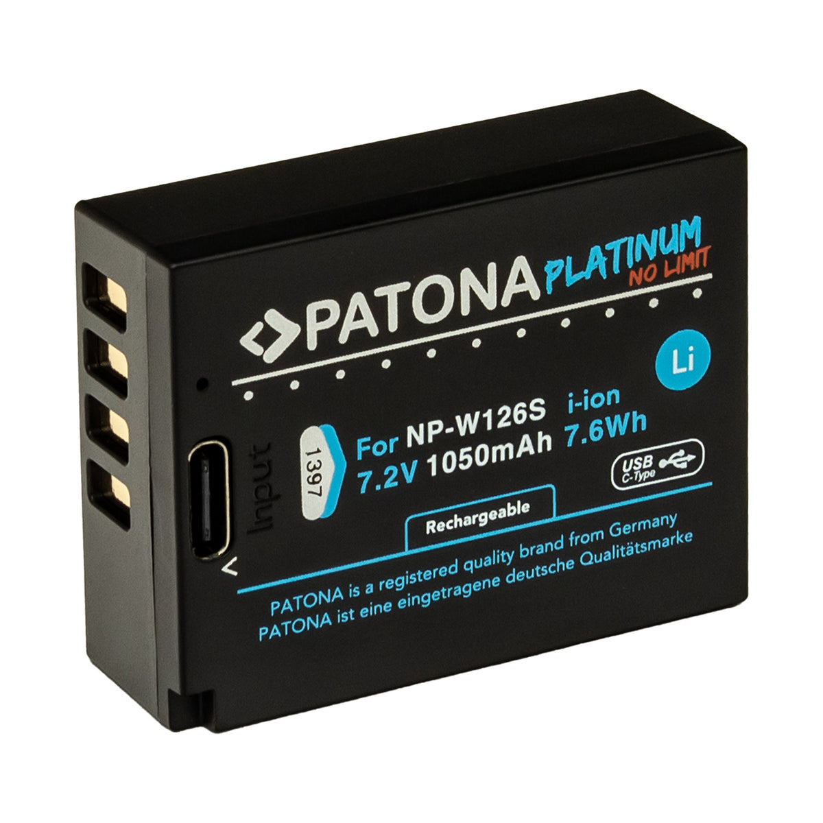 PATONA Platinum Akku (Li-Ion) 1050 mAh, 7,2 V – USB-C-Eingang 1,2 A – für Fujifilm NP-W126S, X-H1, X-Pro3 und andere