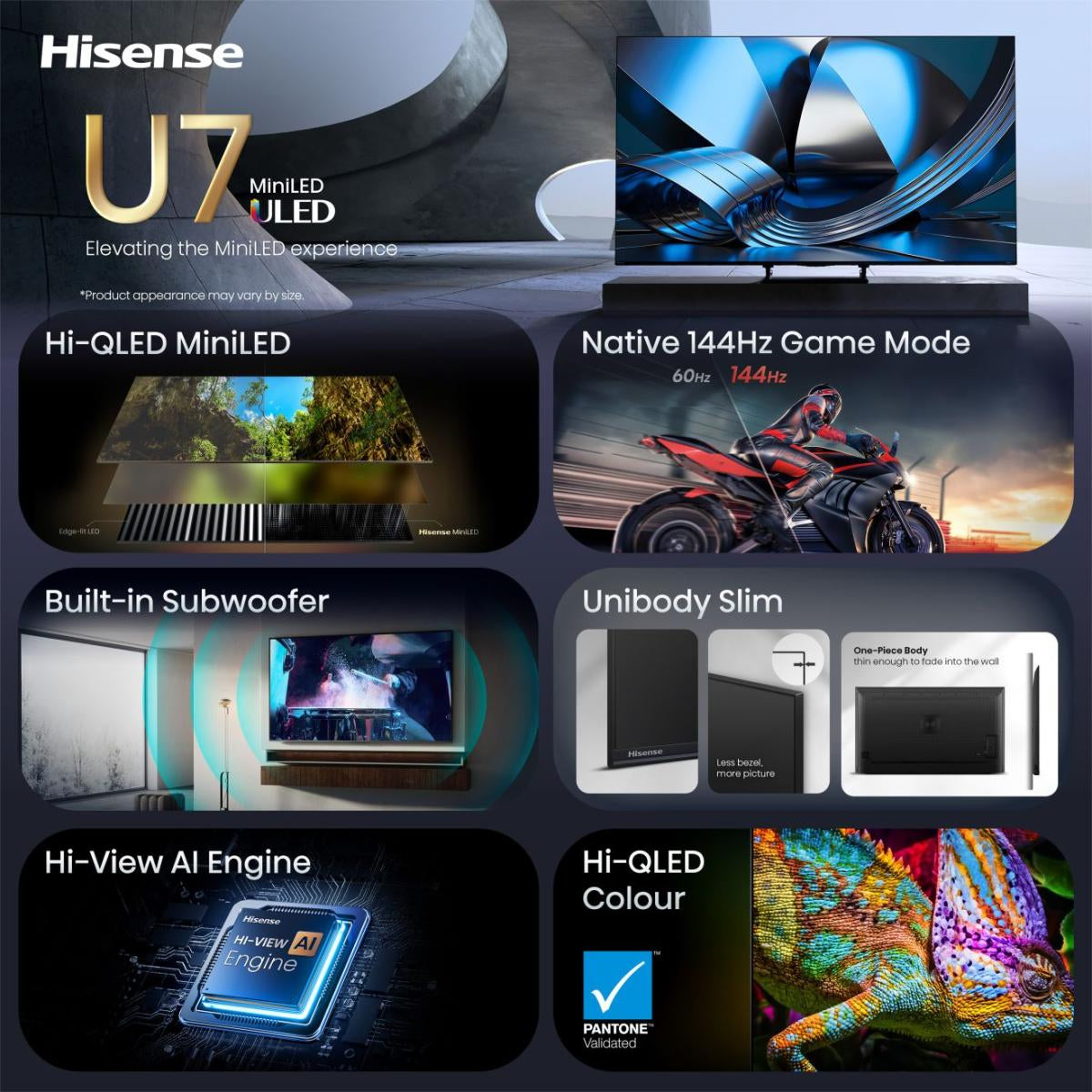 Hisense U7SE – 55" TV – 4K UHD – Mini-LED (ULED) – VIDAA – 144 Hz – Dolby Vision