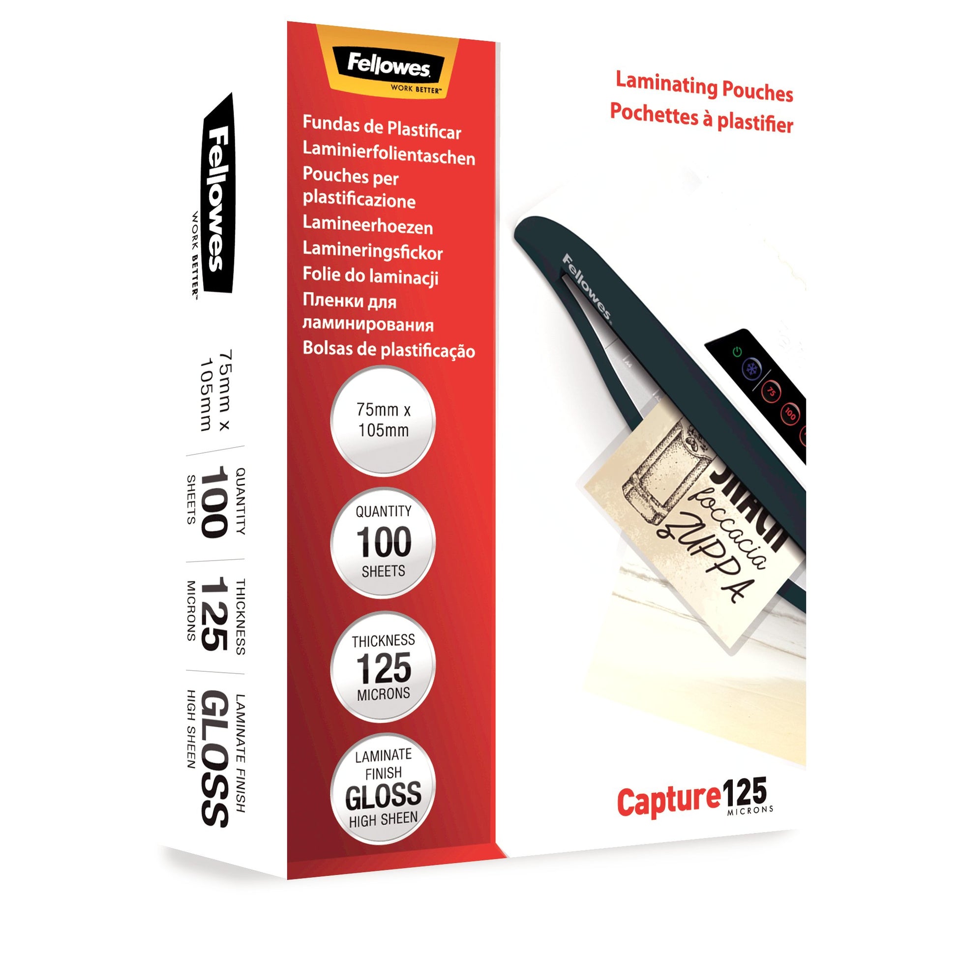 Fellowes Laminierfolien 75 × 105 mm – 125 µm, glänzend, 100 Stück