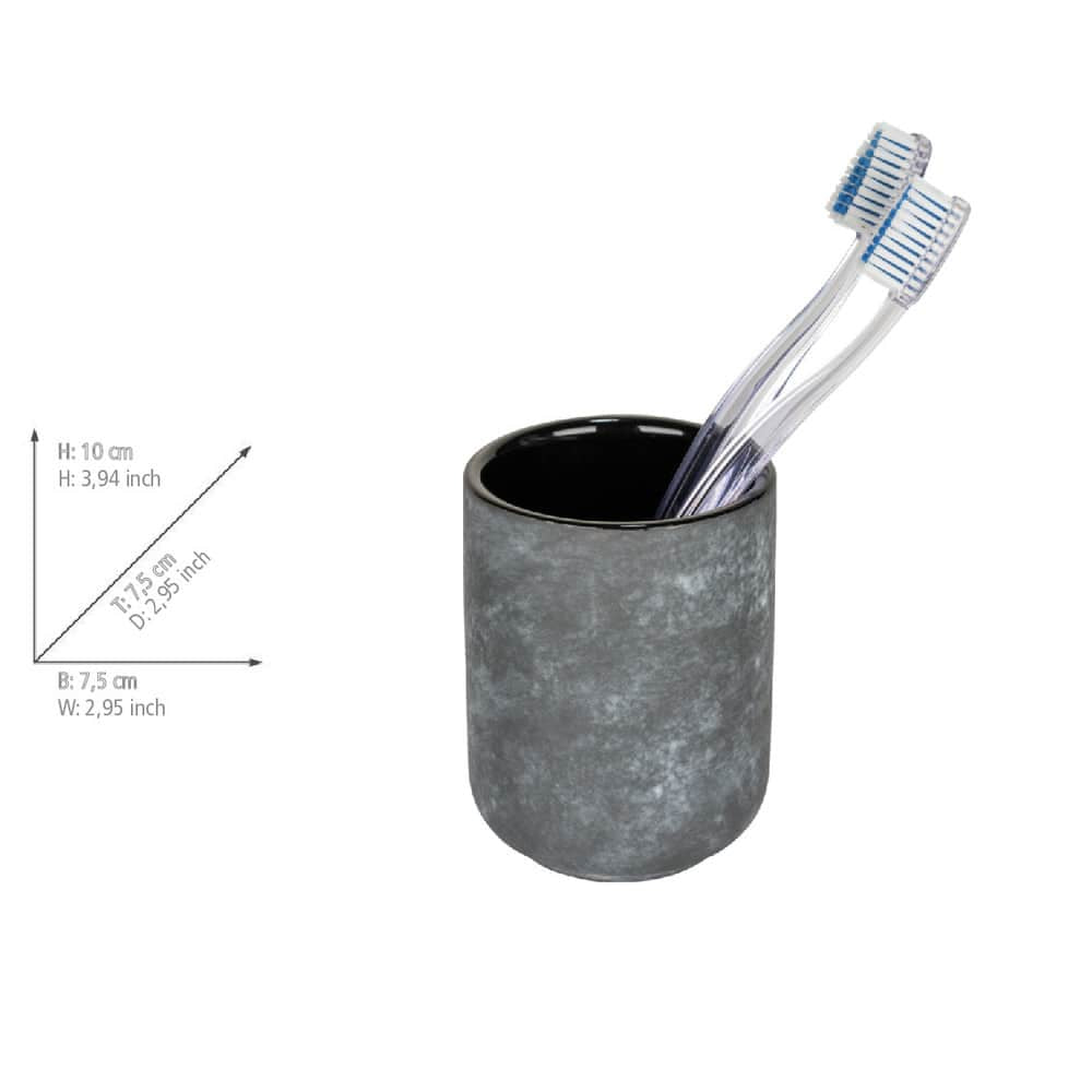 WENKO Zahnbürstenhalter (freistehend) – Ø7,5×10 cm, Keramik, Grau