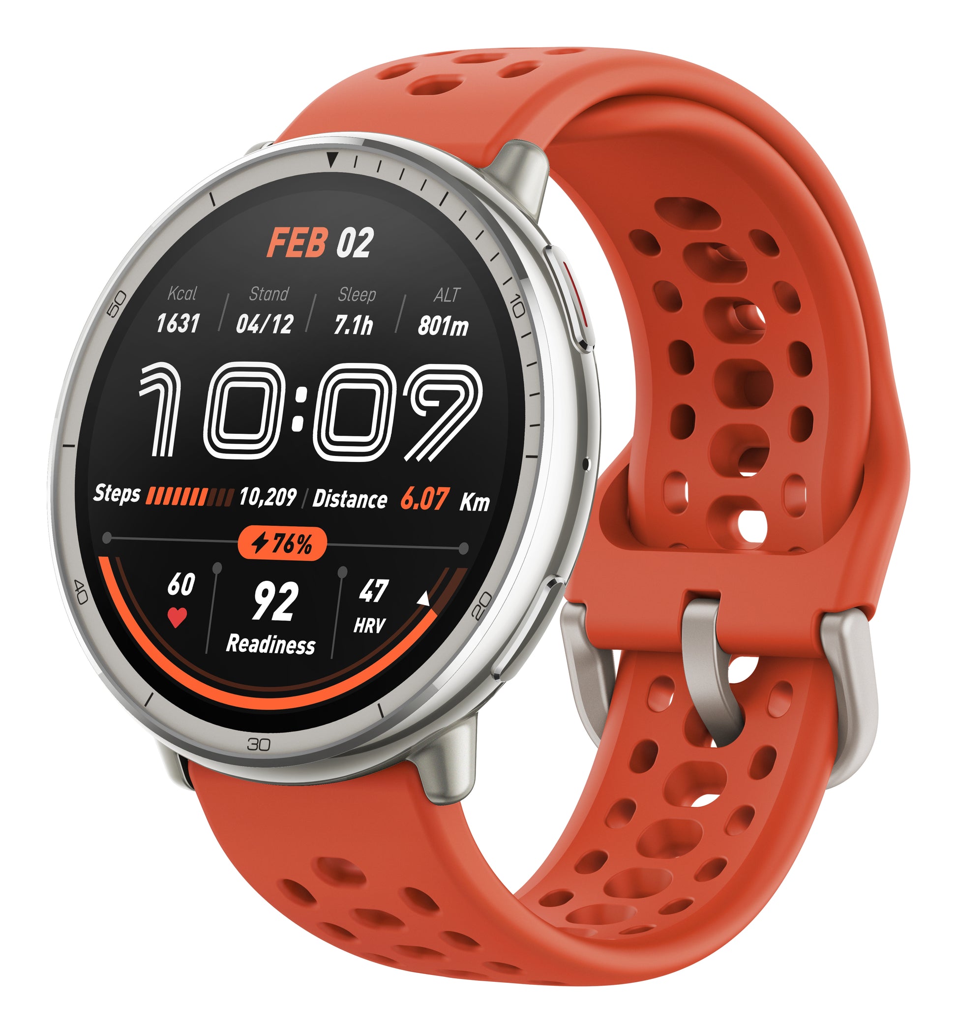 Amazfit Active 2 44 mm GPS – Edelstahl Silber, Lederband Schwarz, 50 m, für iPhone