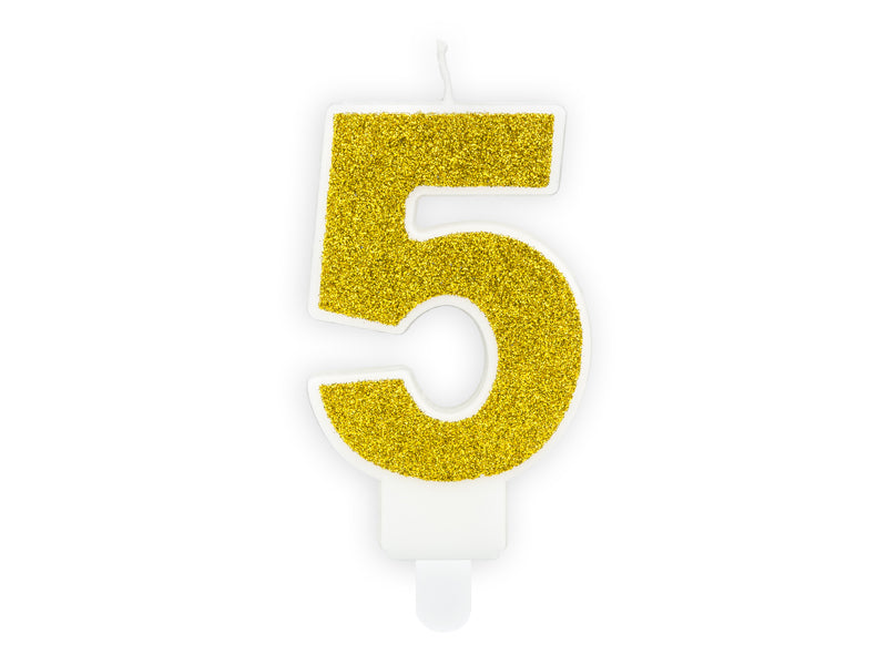 PartyDeco Geburtstagskerzen Zahl 5 – Gold – 7 cm – 1 Stk