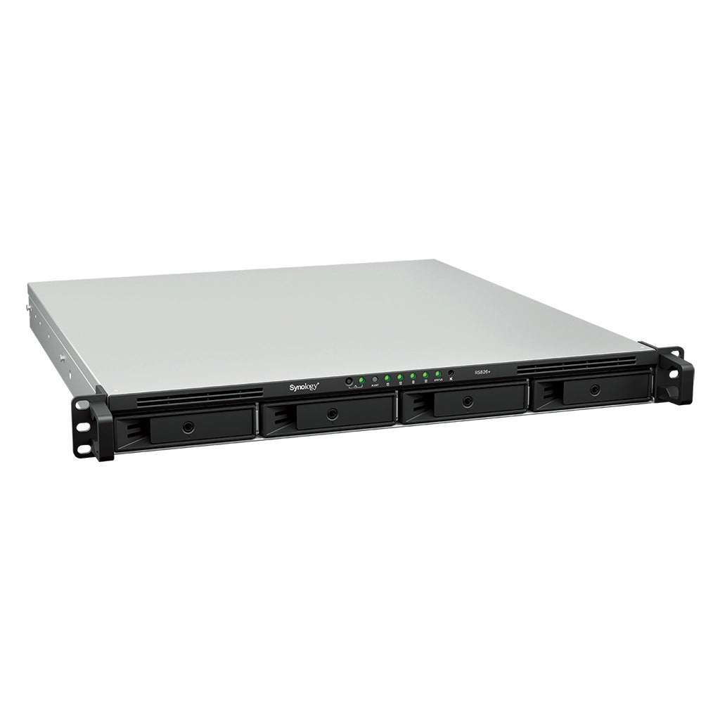 Synology RackStation RS826+ – 4-Bay Rack 1U NAS – AMD Ryzen V1500B, 4 GB RAM, 1GbE, DSM