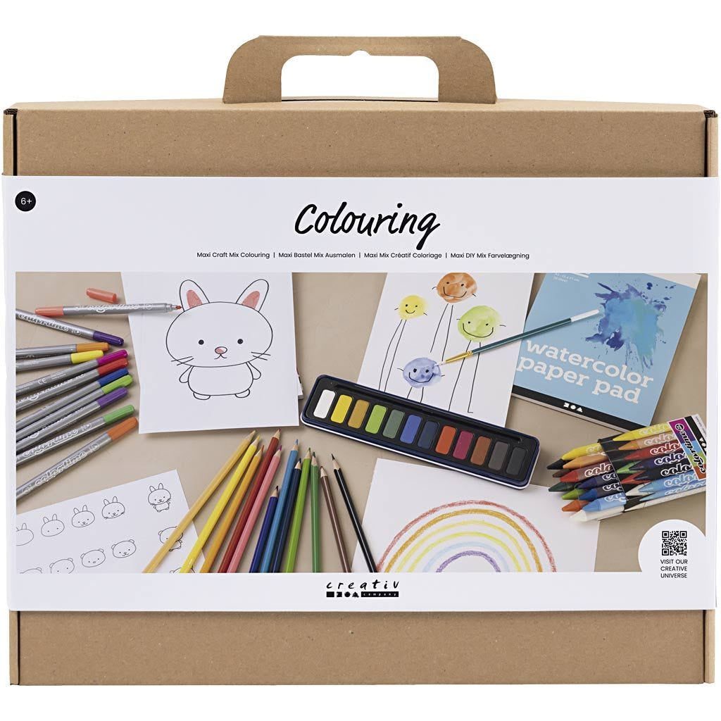 Creativ Company Zeichen-Set – 20 Marker, 12 Aquarellfarben, 12 Buntstifte – ab 6 Jahren